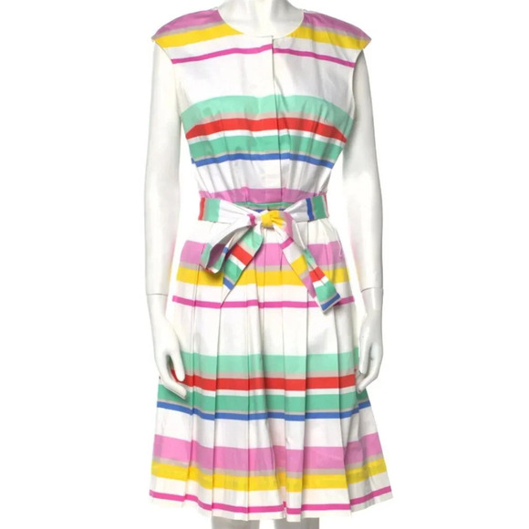 Kate Spade New York Multi Cape Stripe Pleated  Shirt Midi Dress 0 - Picture 1 of 15